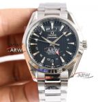 Swiss Replica Omega Seamaster Aqua Terra GMT Black Dial Stainless Steel 8605 Movement Watch